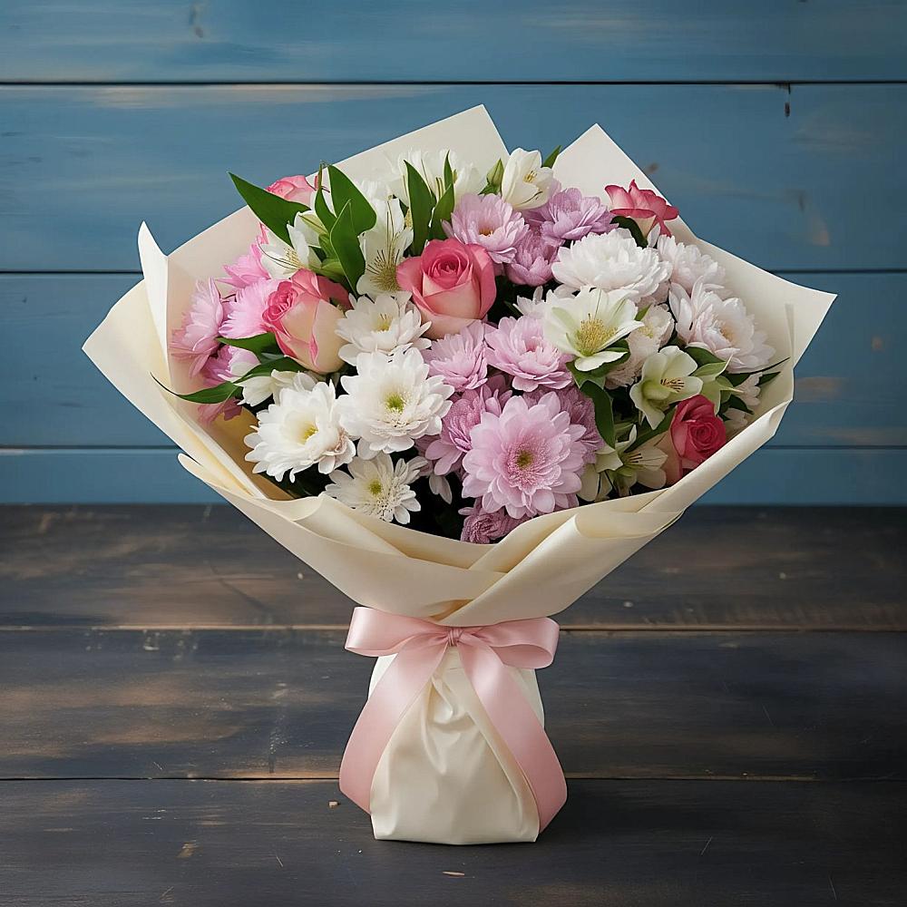 Букет цветов из: Хризантемы, Альстромерии и Розы в Усть-Цильме